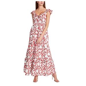 Betsy Johnson Strawberry Print Ruffled Smocked Maxi Dress NWT Size M